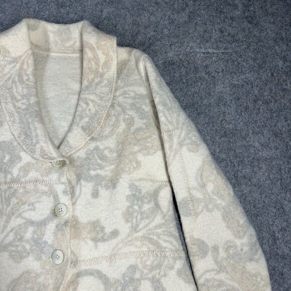Sigrid Olsen Jacket Womens Small 100% Wool Paisley Floral Blazer Cream Neutral - Picture 2 of 9